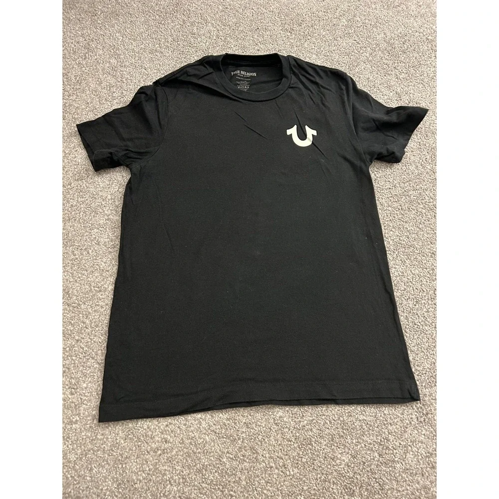 True Religion T-Shirt Mens Medium Black Excellent Buddha Graphic Since 2002 Logo